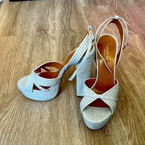 Aquazzura Silver Glitter Block Heel 7.5